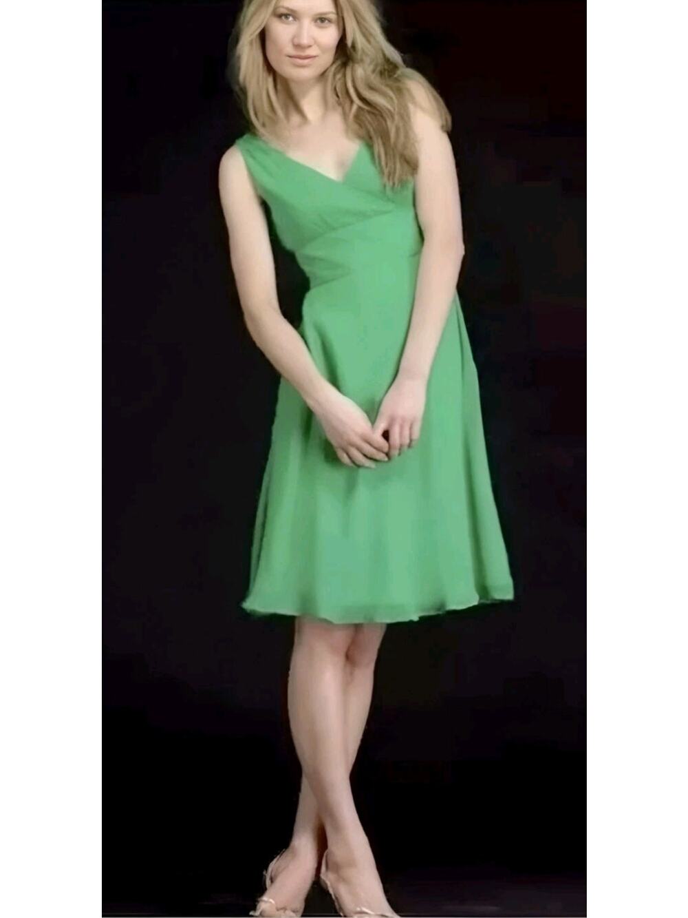 Vintage J Crew Silk Midi Dress Green Grass Empire Waist V Neck 4P